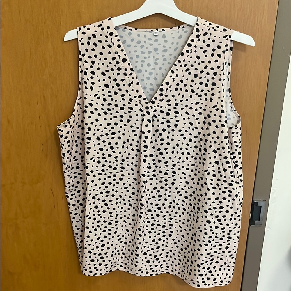 Polka Dot Sleeveless Top - Black and Light Pink